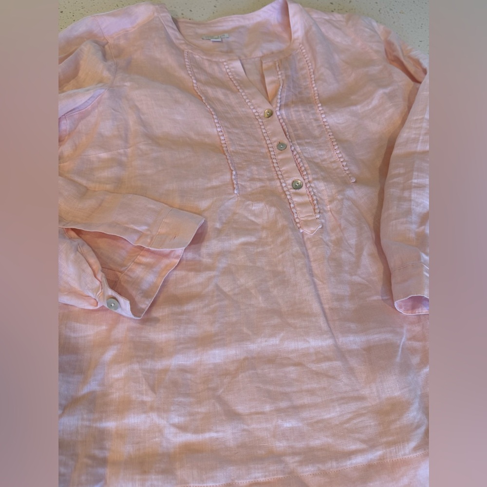 S J Jill Love Linen Small Light Pink Button Blouse Long Sleeve Women’s Top Shirt
